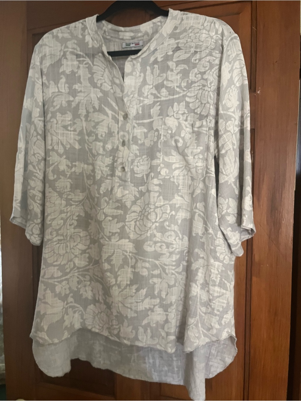 Light Gray Floral Linen Blend womens Shirt